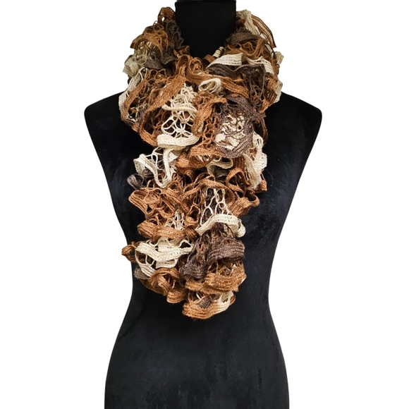 Brown and Cream Handmade Knit Scarf - Picture 6 of 8